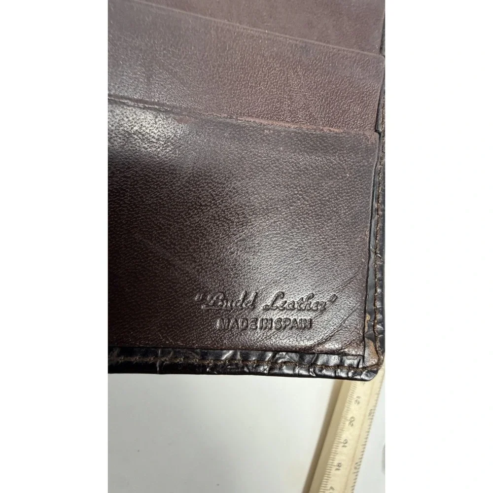 Badal Leather Wallet Black Crocodile Embossed Bifold Made Spain Mens Vintage